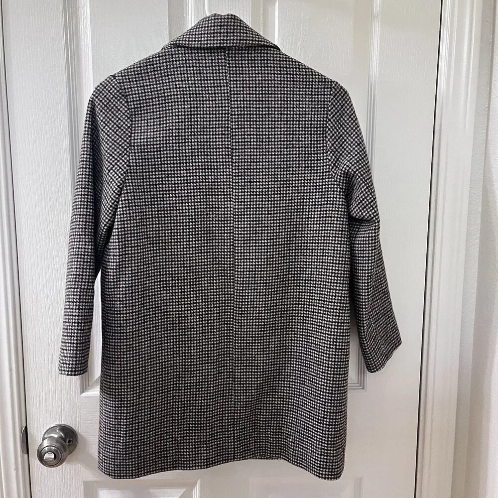 Zara Girls Two Tone Wool Blend Plaid Tweed Coat Brown Black Size 10